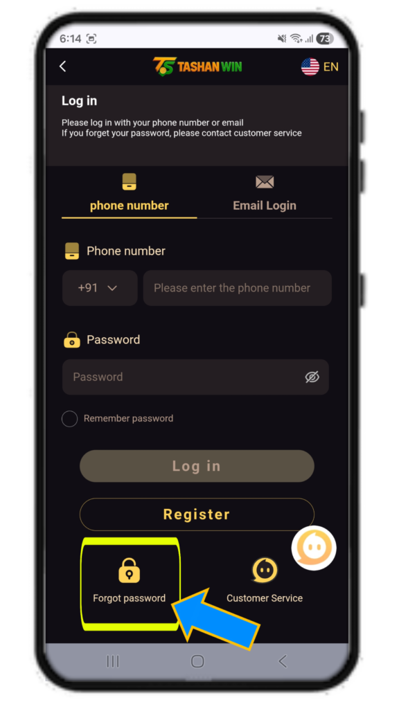 Tashan Win forgot password