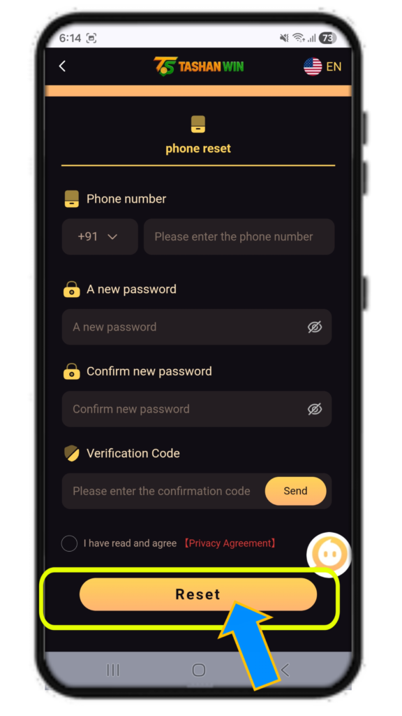 Tashan Win forgot password